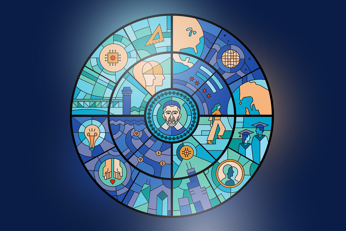 Designing DePaul stained glass graphic