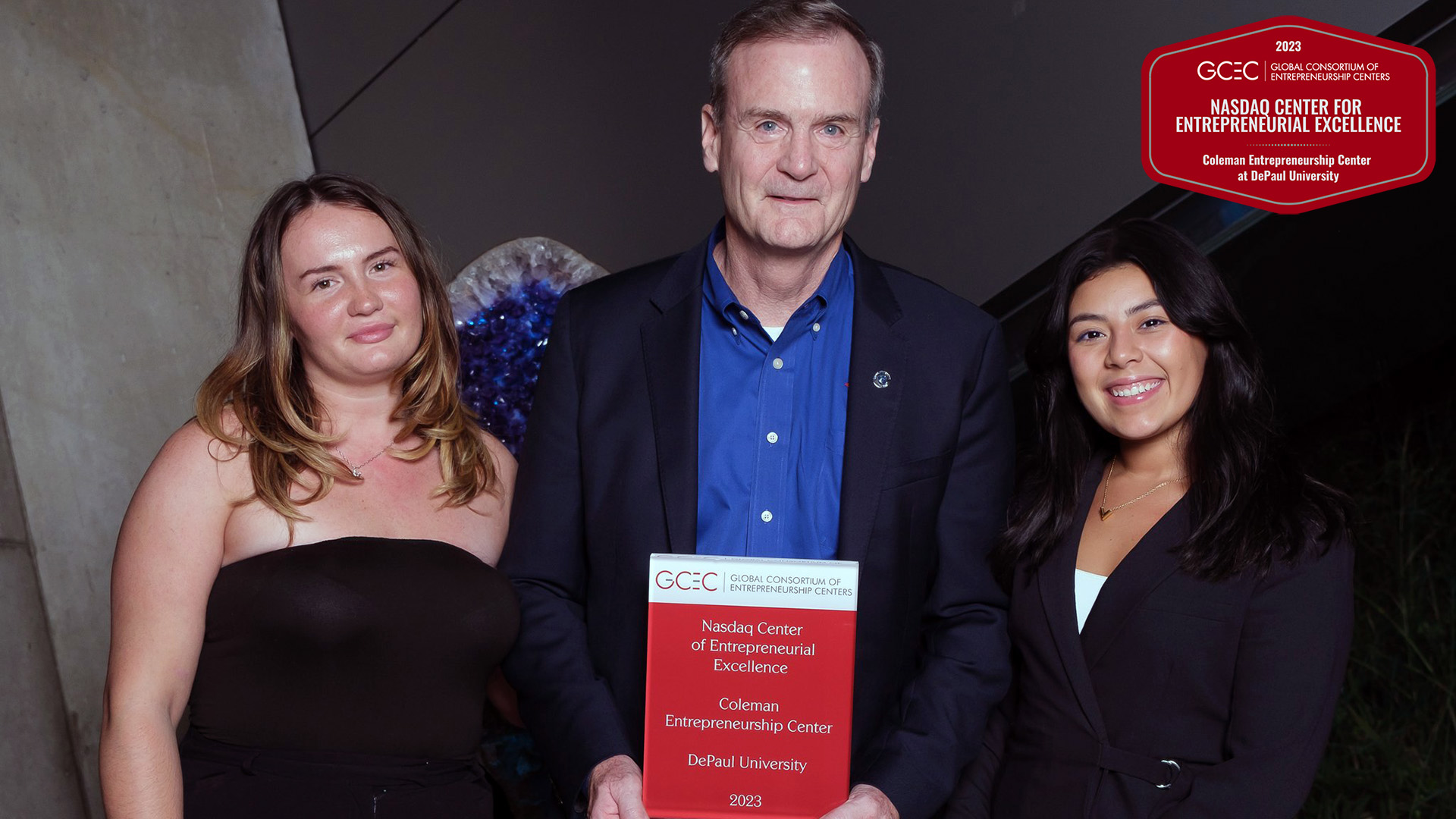 CEC Executive Director Bruce Leech (center) poses with CEC student assistant Mary Buxton (left) and CEC Program Manager Kathia Hernandez (right).