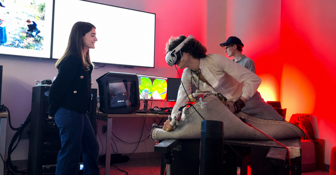 student plays virtual reality magic carpet ride game