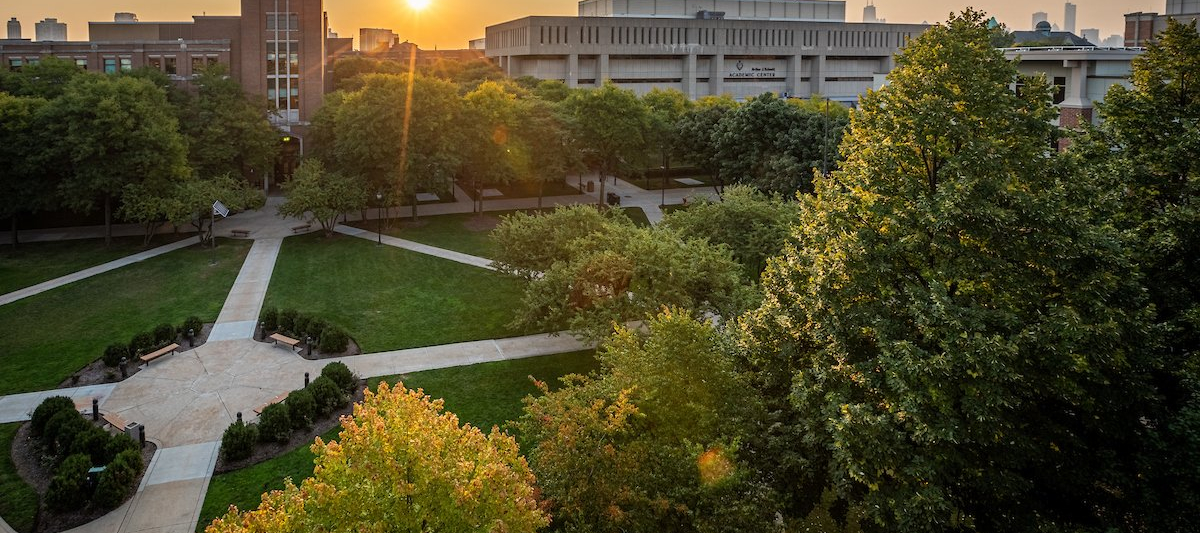 Sunrise over Lincoln Park campus