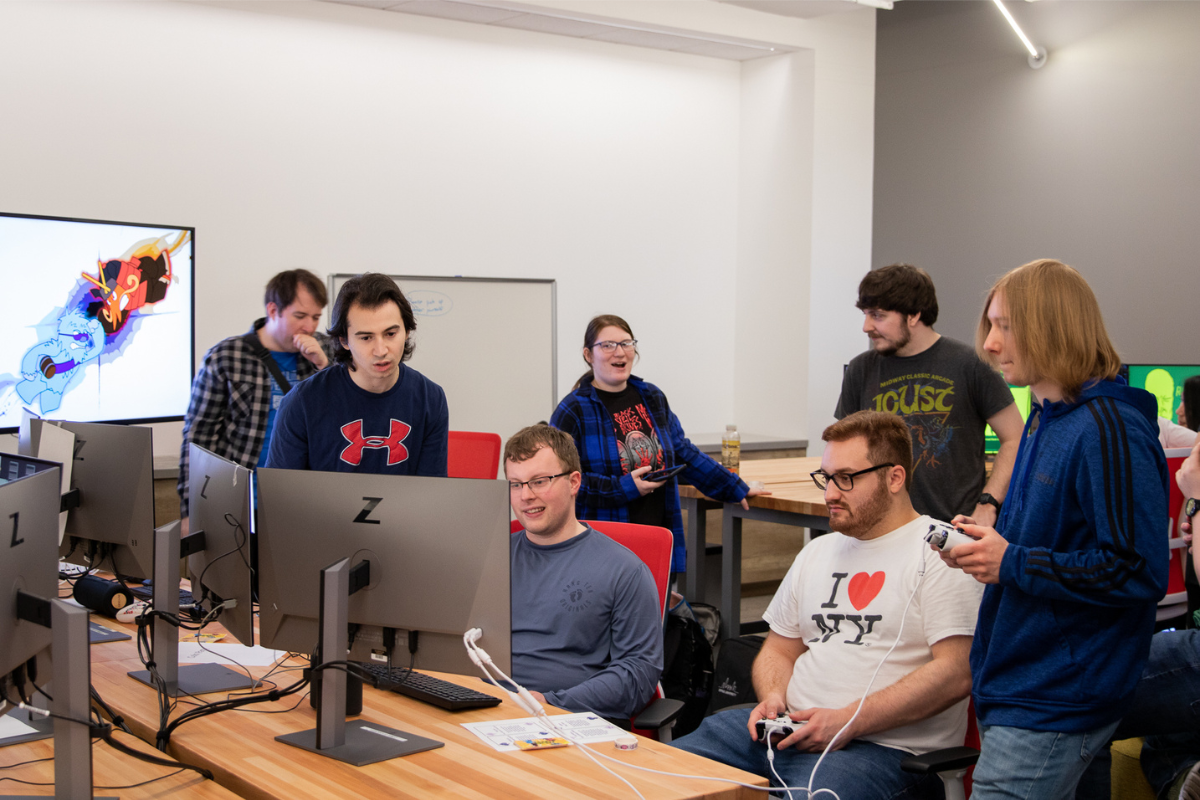 Students working at a computer