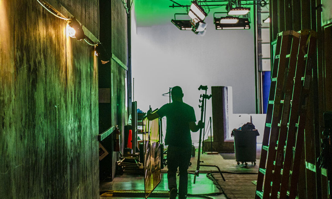 silhouette of student working at Cinespace