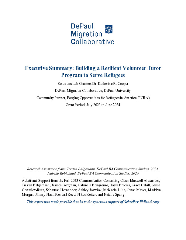 Building a Resilient Volunteer Tutor Program to Serve Refugees (Dr. Katherine R. Cooper)