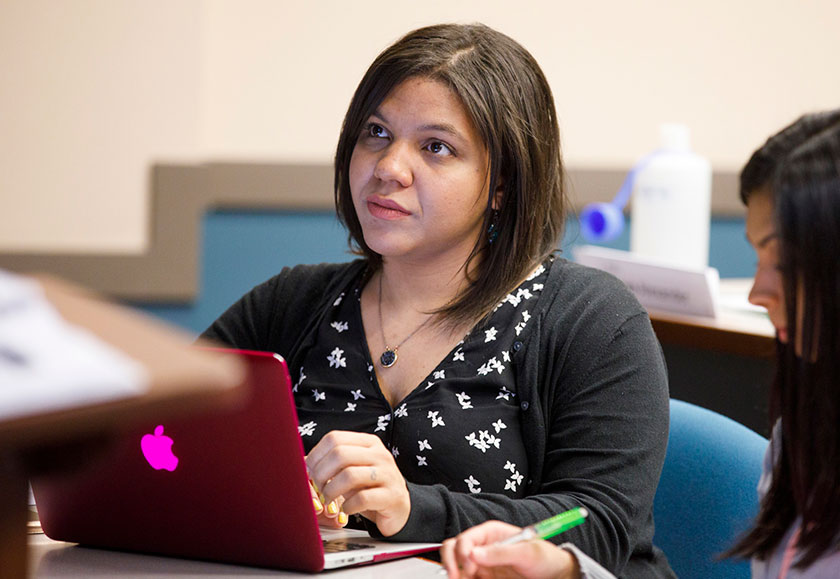 Student in a DePaul classroom