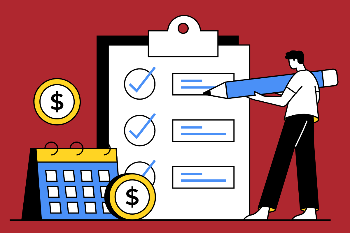 Illustration of person holding a pencil and facing a checklist