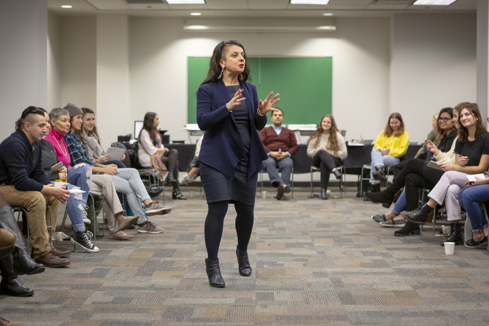 Performance artist and Theatre School faculty member Dr. Laura Biagi leads a reflection activity for CSS.
