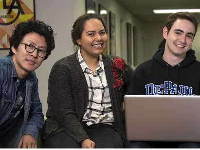 Four students in the LA office smiling 