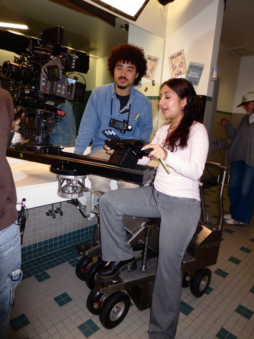 Montero and Bennett on set