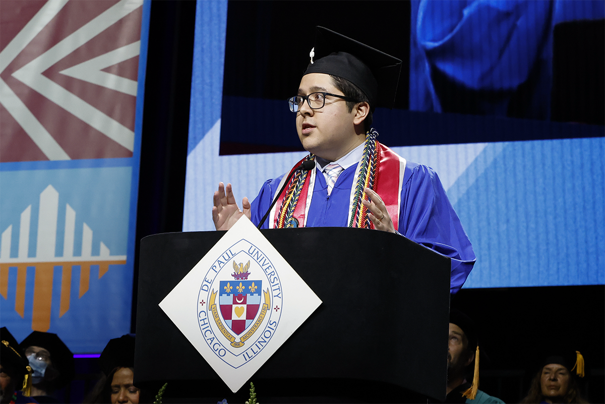 graduate speaking at 2022 commencement