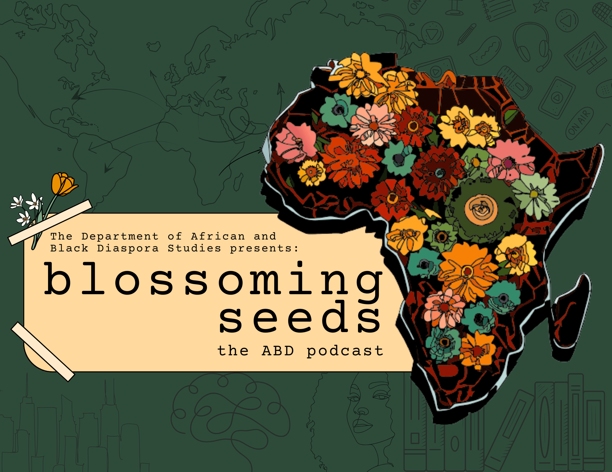 Blossoming Seeds cover photo with floral graphic of Africa Blossoming Seeds cover photo with floral graphic of Africa