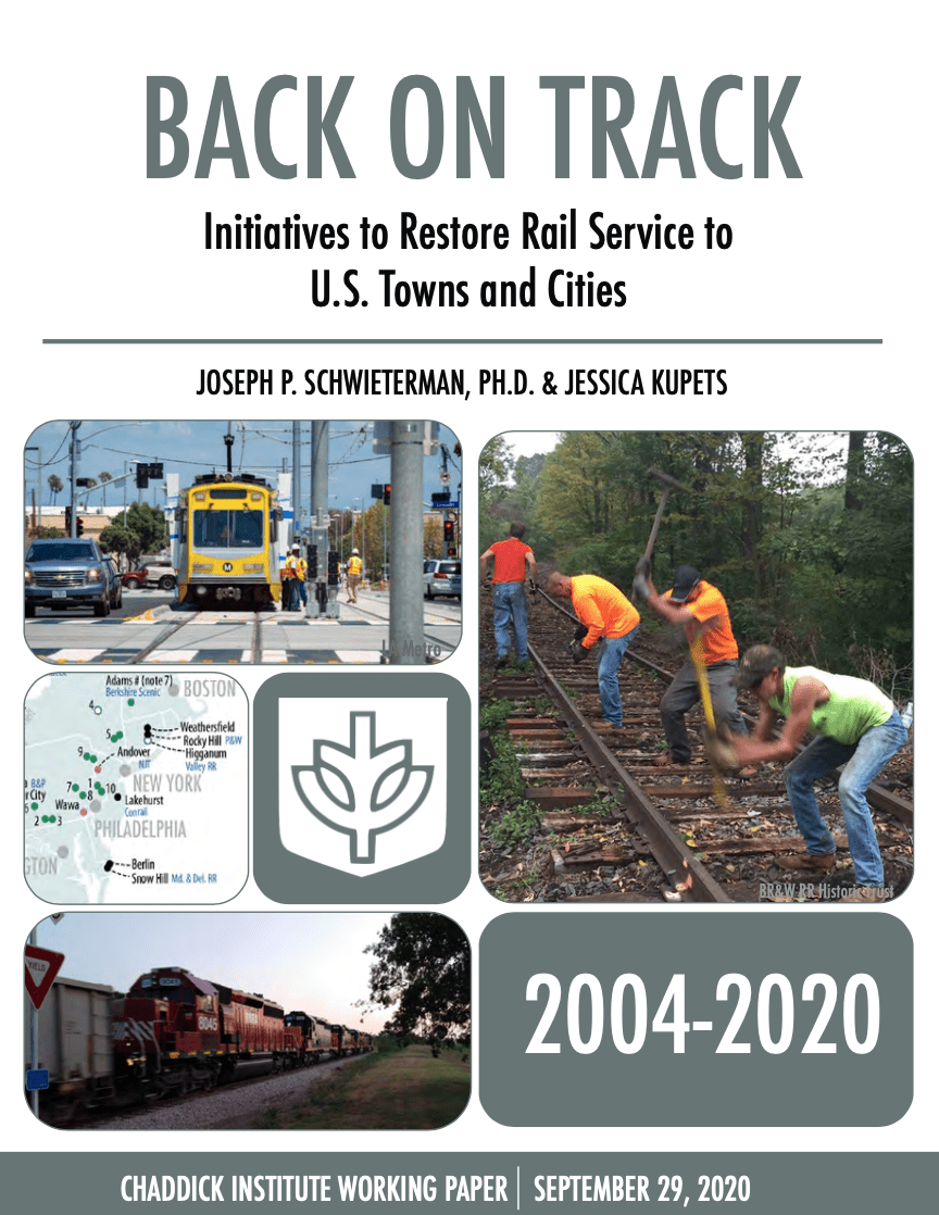 Cover of study paper, approaching train and men hammering railroad tracks