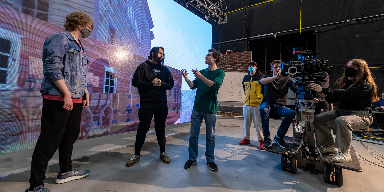 Student practice on a virtual production stage.