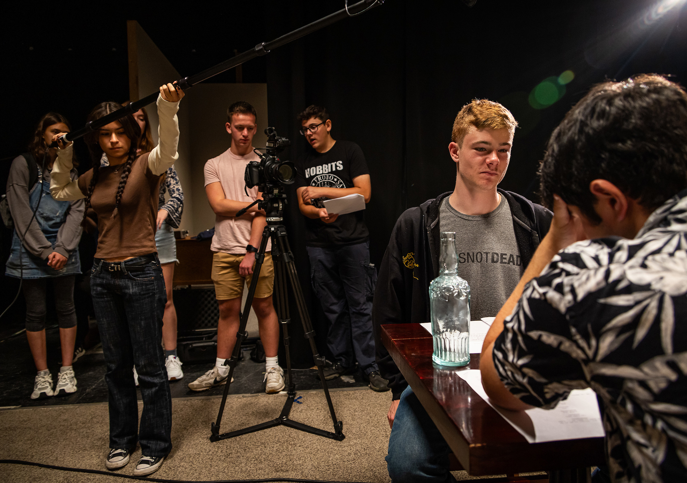 Film students working on set