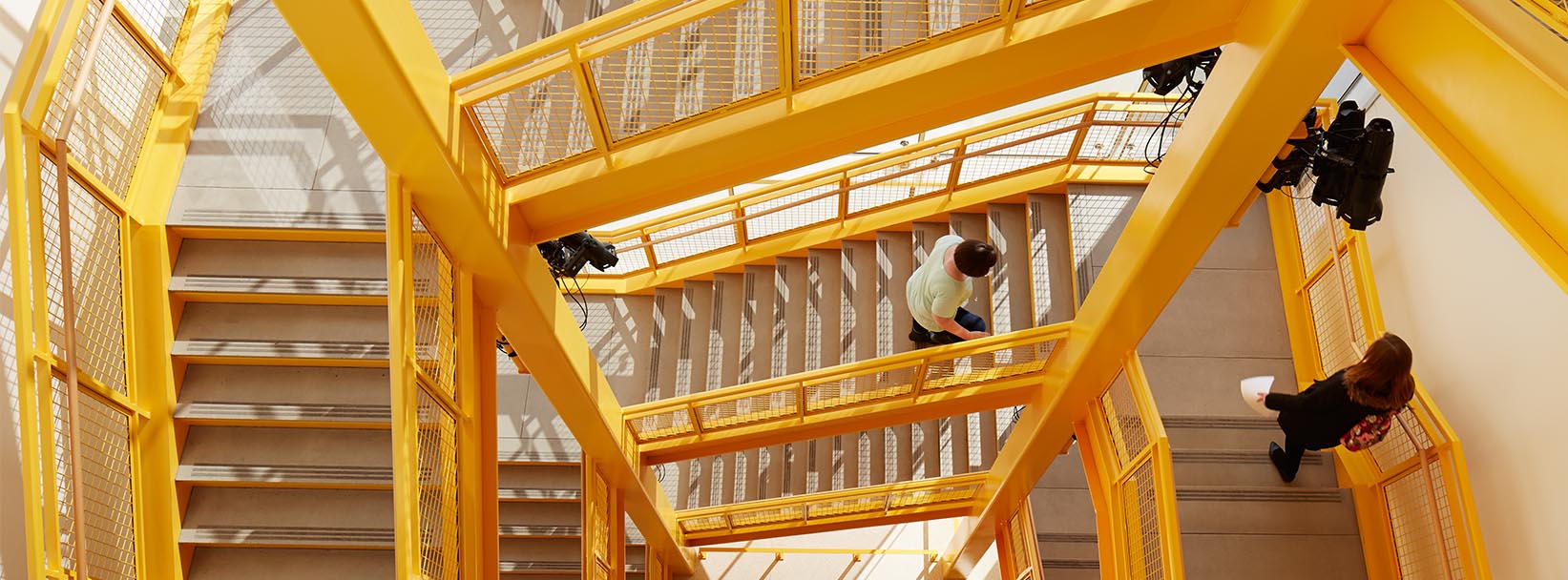 The central staircase in The Theatre School building