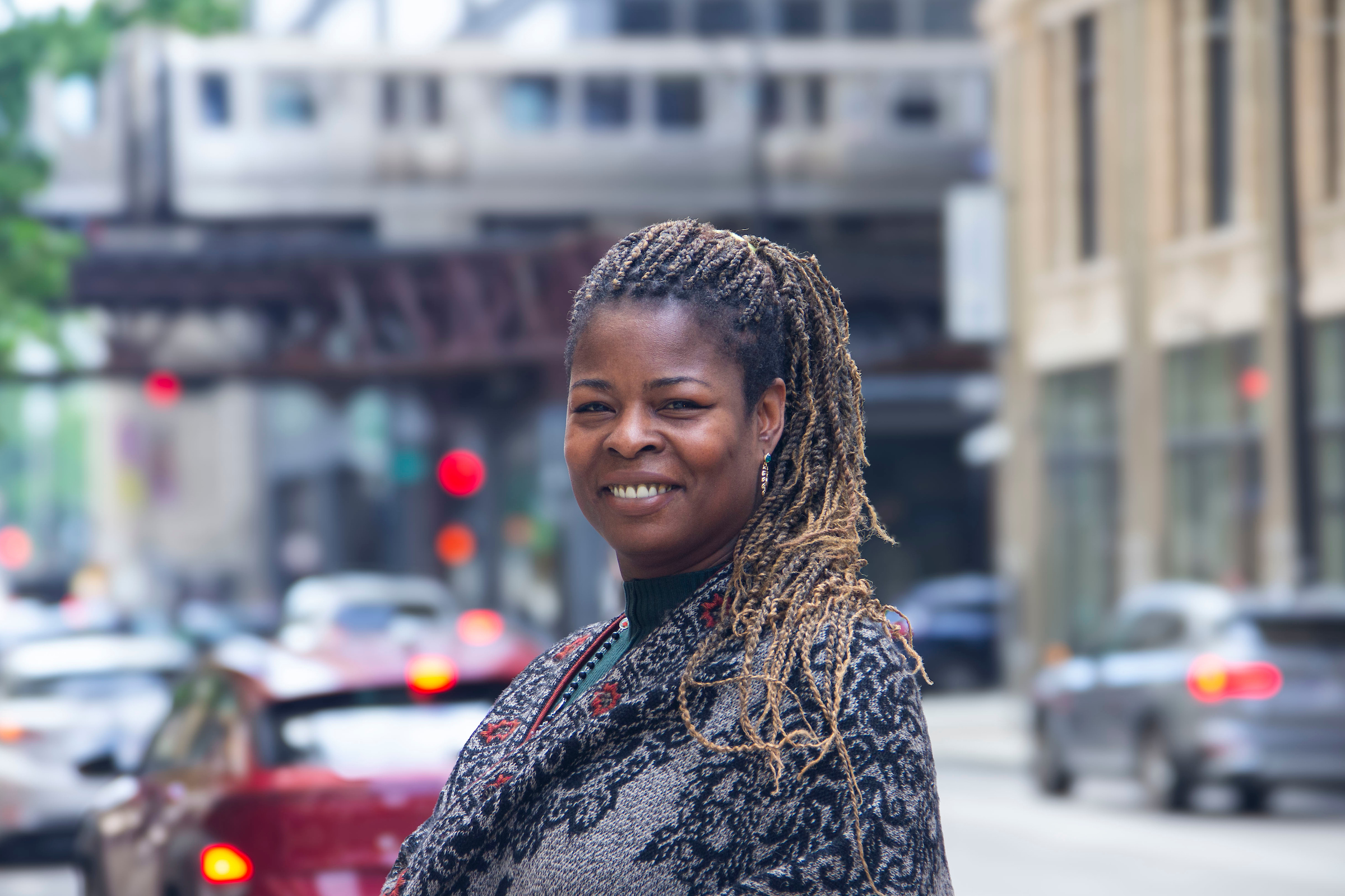 Tiffany Dean stands on Jackson Boulevard in Chicago's Loop.
