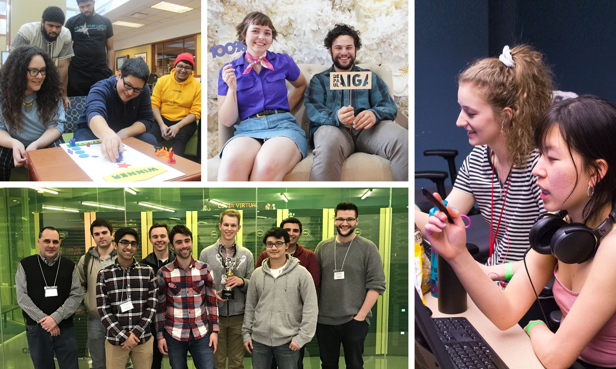 collage of student groups interacting with fellow members