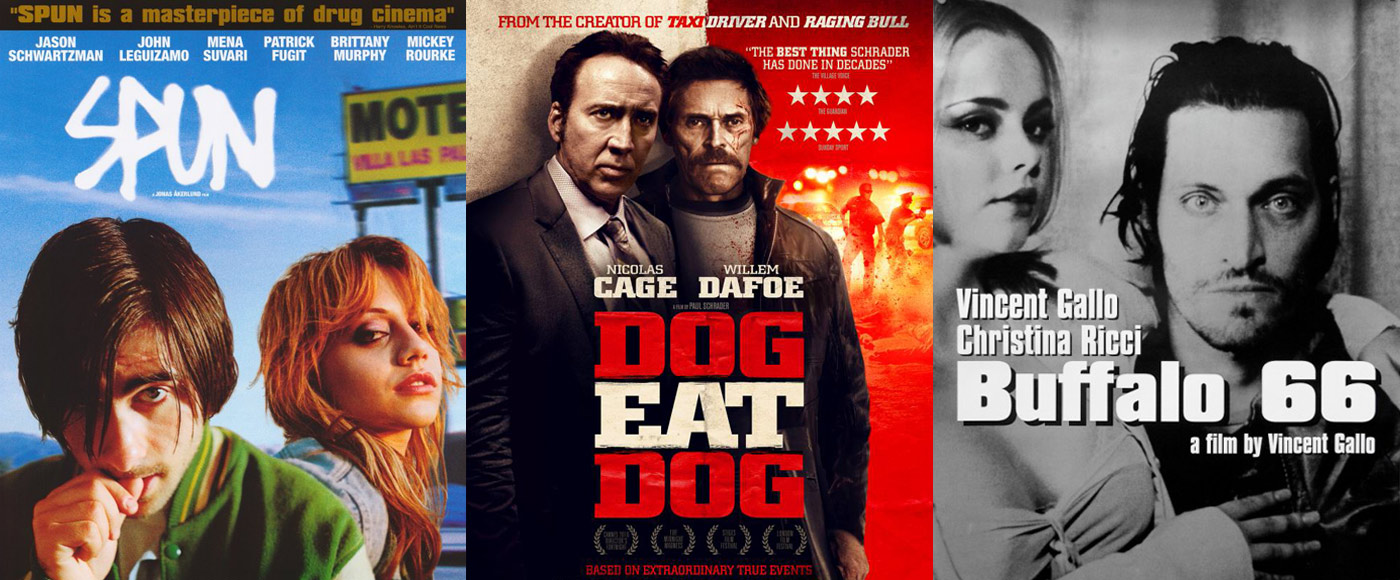 3 movie psters: Spun, Dog Eat Dog, and Buffalo 66