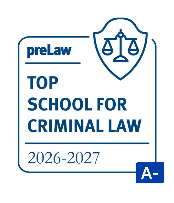 preLaw Magazine Top Law School for Criminal Law Badge (2026-2027)