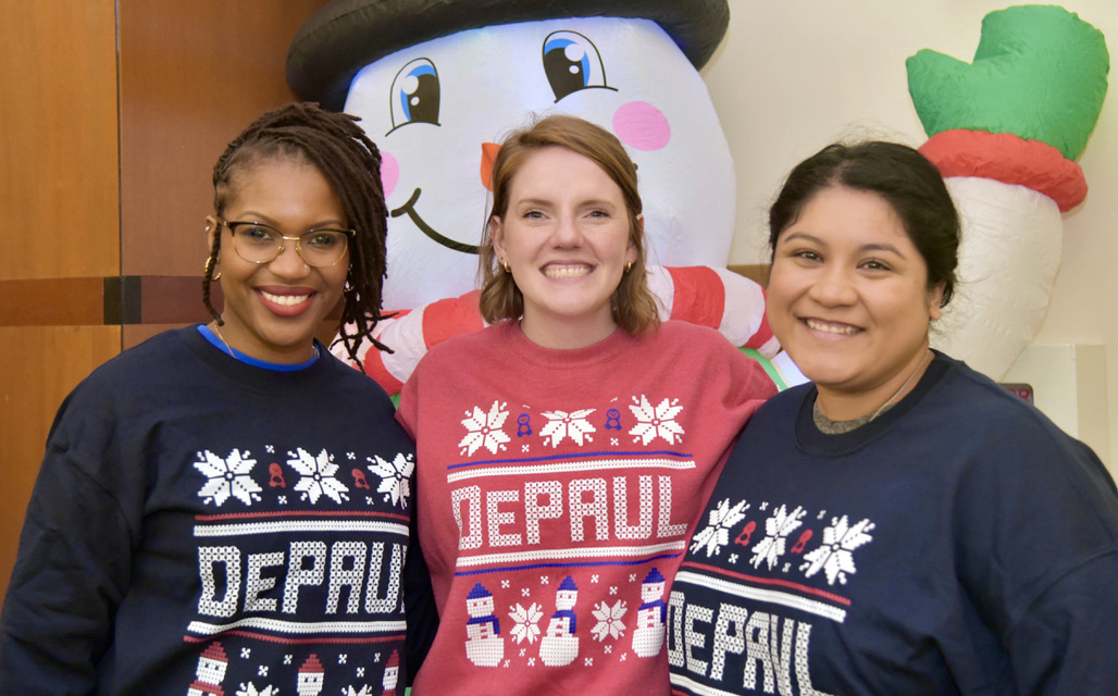 Blues Demons wearing DePaul Ugly Sweaters