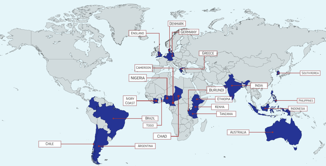 map of home countries for visiting scholars