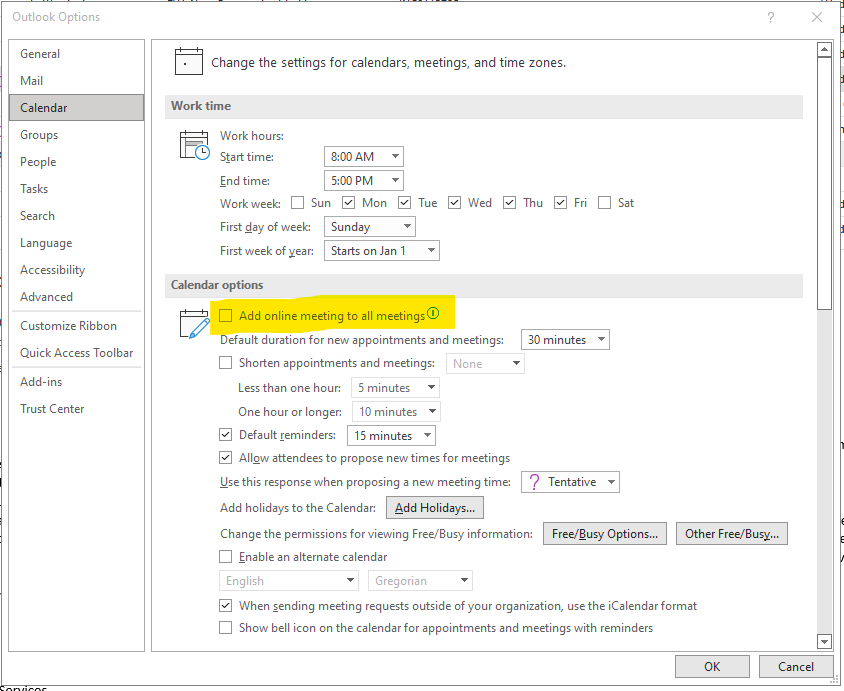 Outlook calendar changes