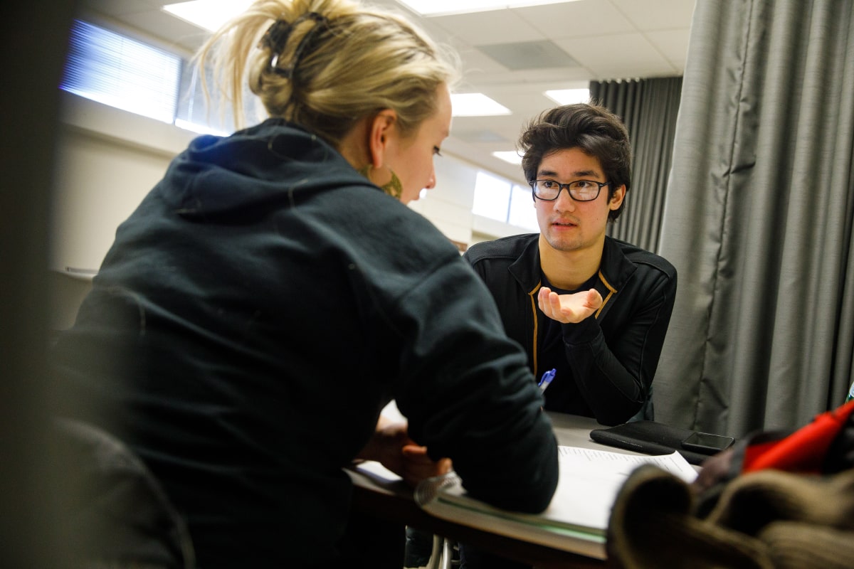 two students talking