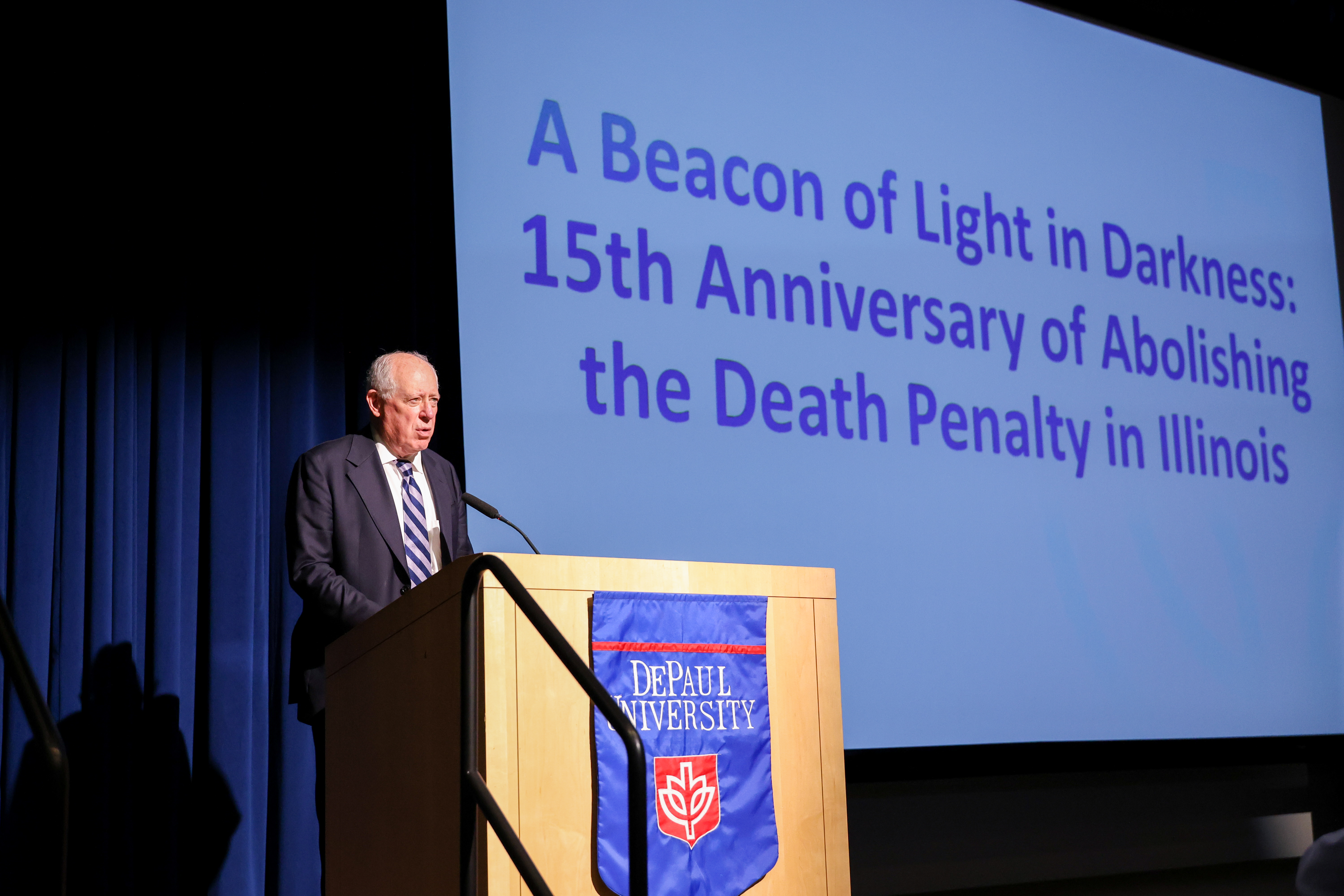 Former Illinois Governor Pat Quinn addresses the audience at "A Beacon of Light in Darkness," on Friday, April 24, 2026.
