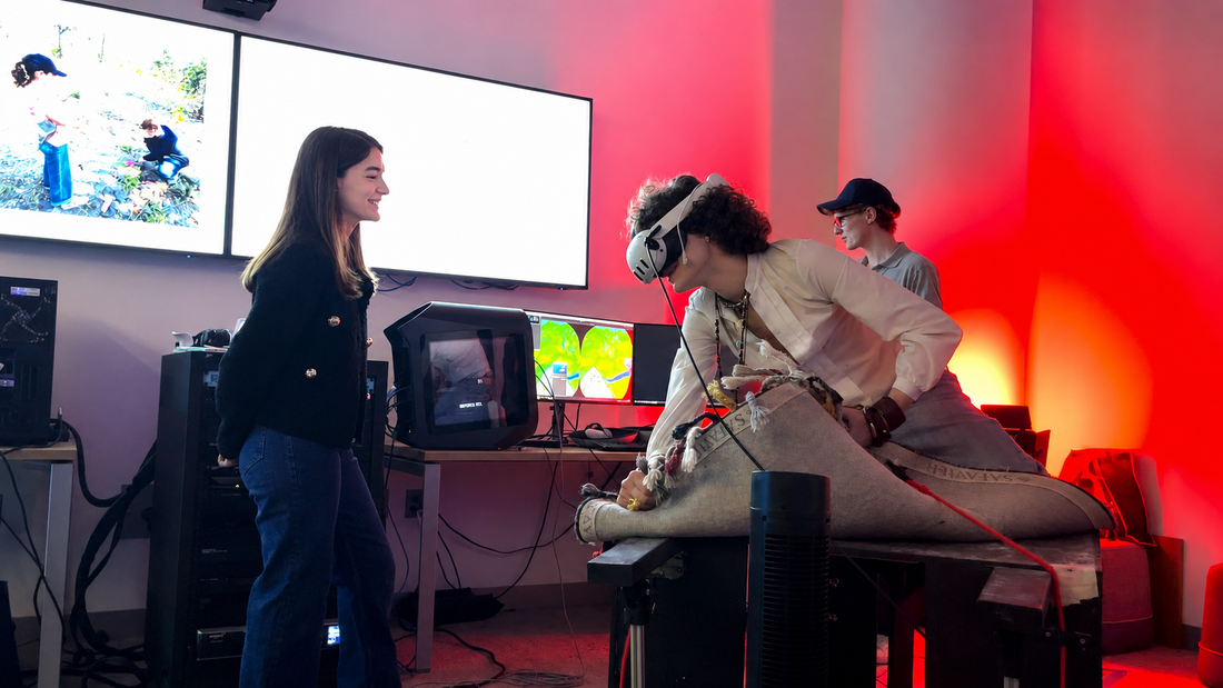 Student playing a virtual reality magic carpet ride game
