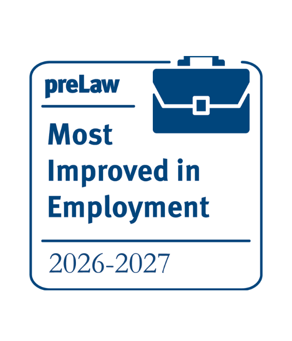 preLaw Magazine Top Law School for Most Improved in Employment Badge (2026-2027)