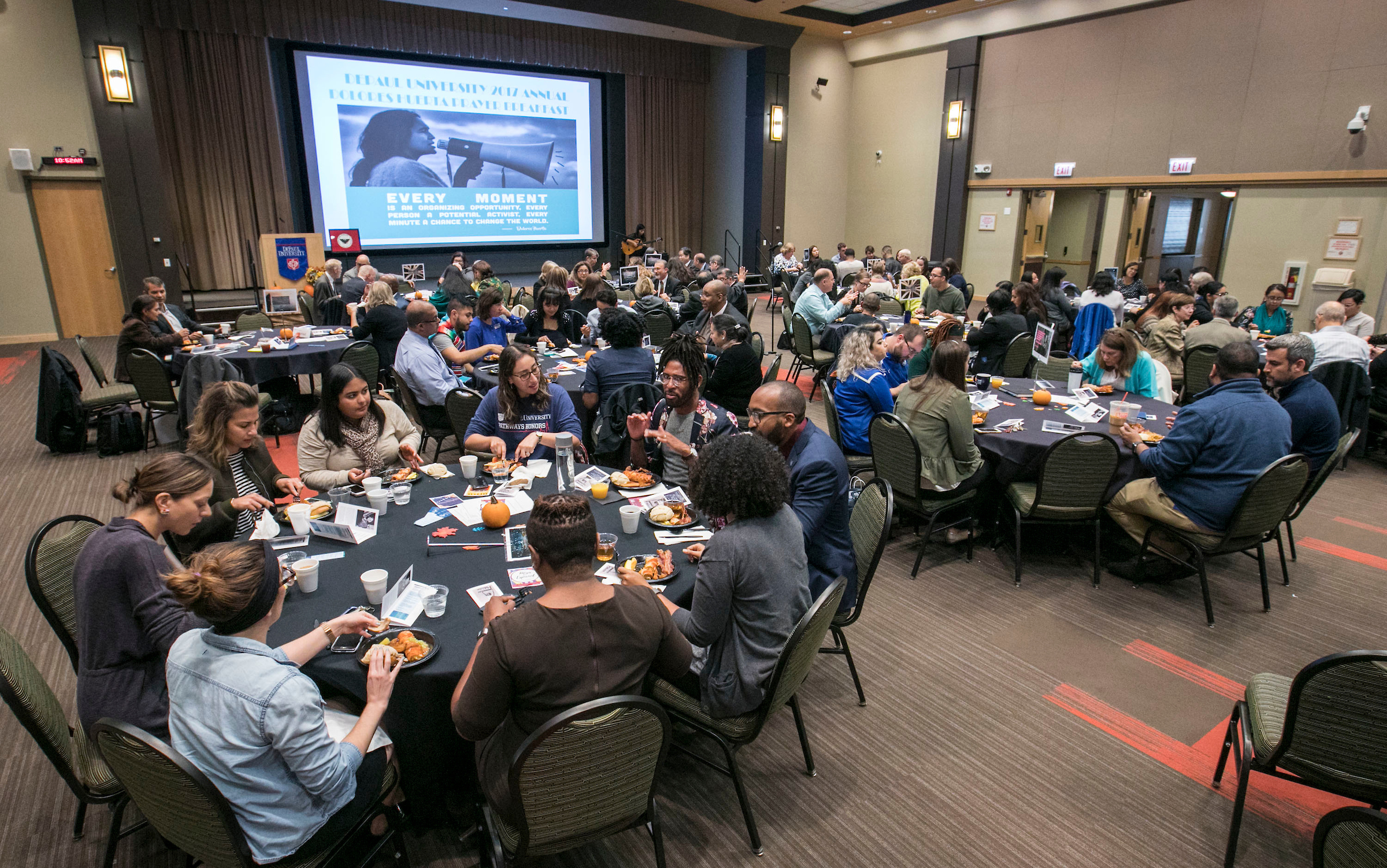 Members of the DePaul community gather in the Lincoln Park Student Center for the 2017 Dolores Huerta Celebration. This year’s program will return to campus on Tuesday, Oct. 11. (DePaul University/Jeff Carrion)