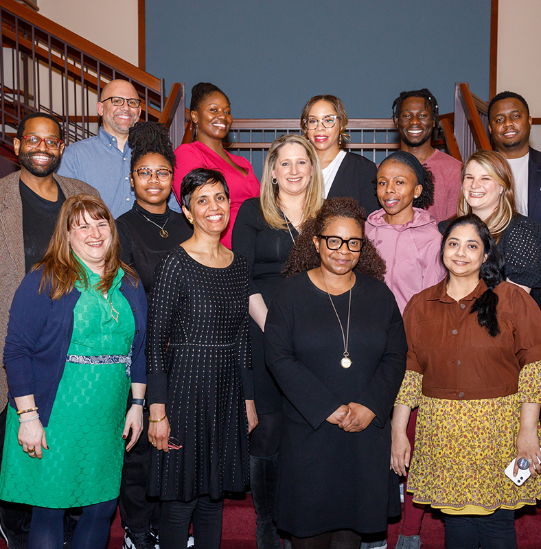 From left to right, bottom row: Virginia Head, Deepa Deshmukh, Regina Washington and Darakhshan Ahmed. Second row: David Lane, Kenyatta Forbes, Megan Nufer, Mary Keel, Caitlin Botsios and Syeda Ahmed. Top row: David Burns, Dana Todd Pope, Jamilla Parham, Oluwasey Olaleye and Claoe Louis (BUS ’07).