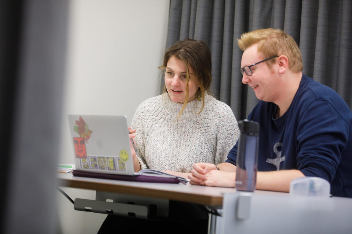 two students talking