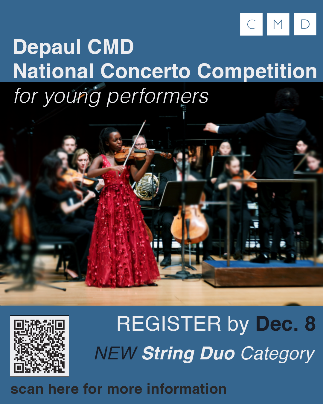 2025 violin concerto winner Kai Isoke Ali-Landing plays with the Oistrakh Symphony Orchestra behind her