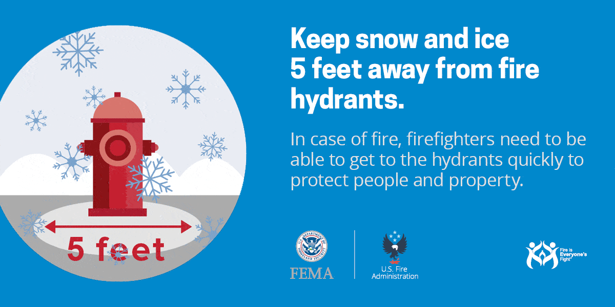 Graphic urging 5 feet of clear space next to a fire hydrant